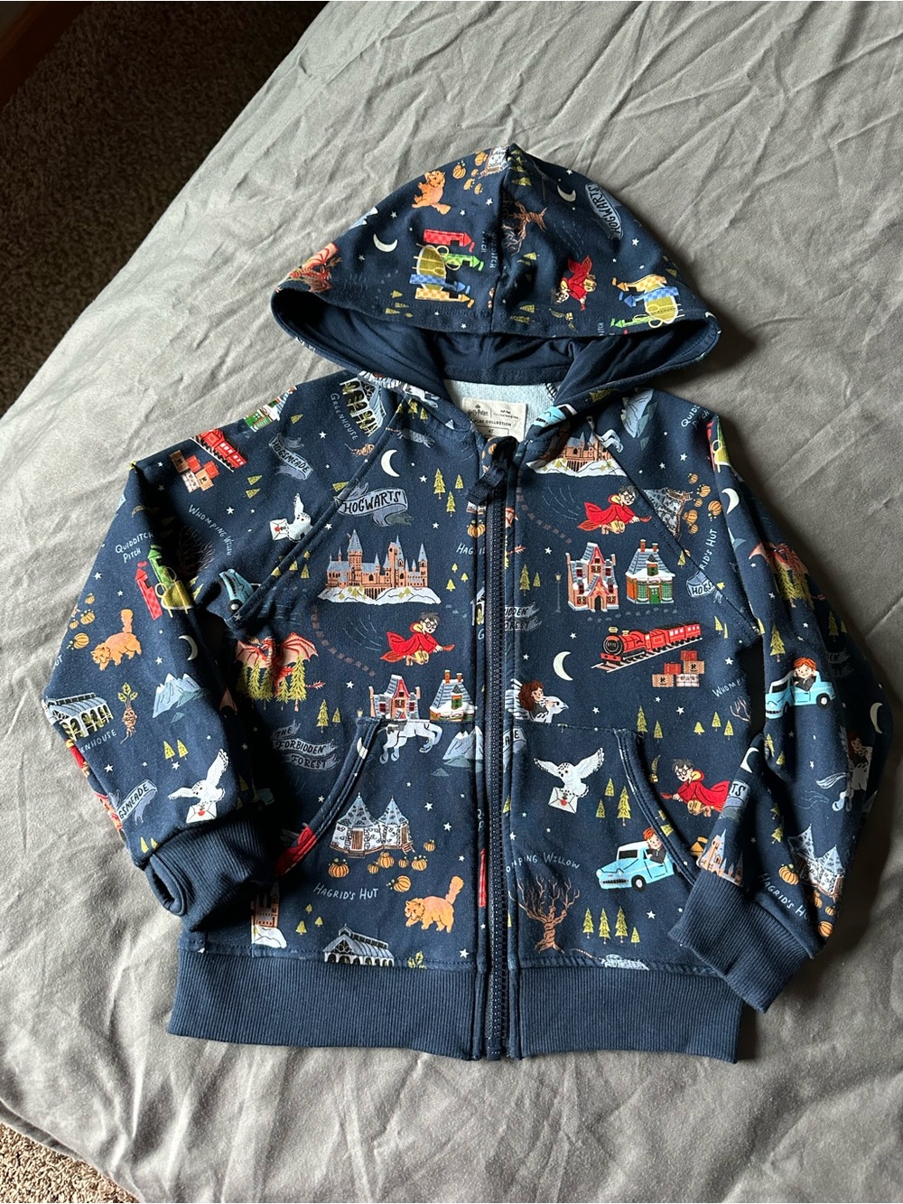 Little Sleepies Navy Hooded Zip-Up with Castle & Vehicle Prints